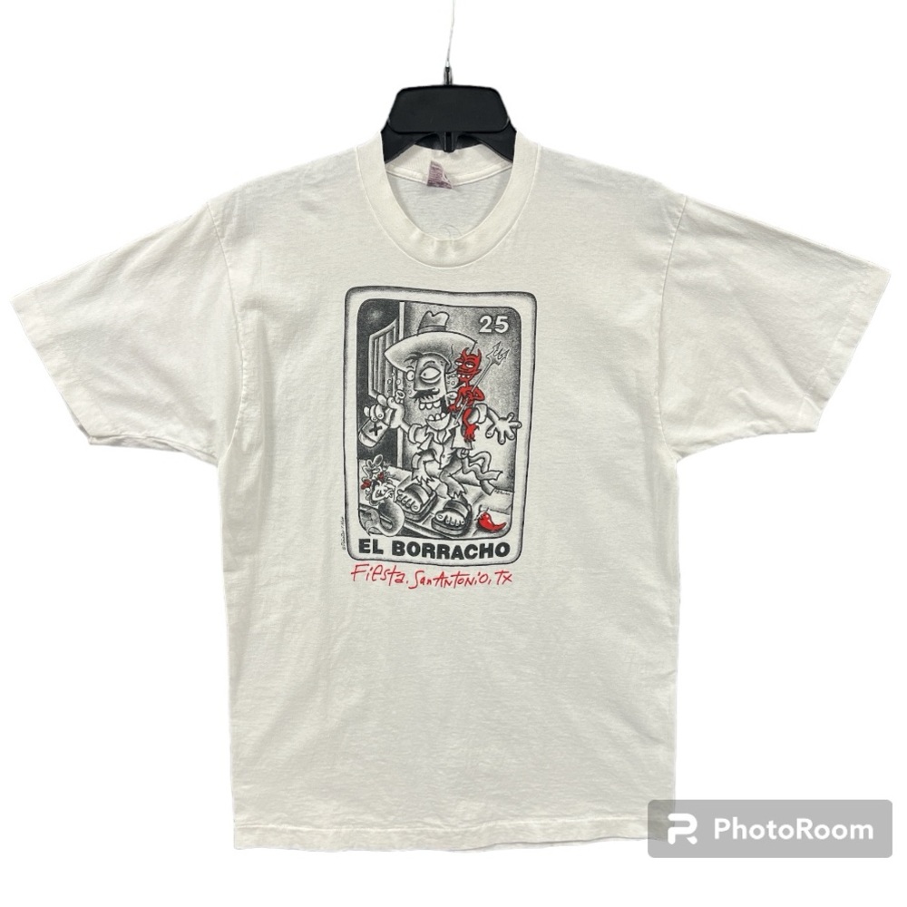 Vtg. Animated El Borracho Loteria Fiesta San Antonio Single Stitch BVD T-Shirt M